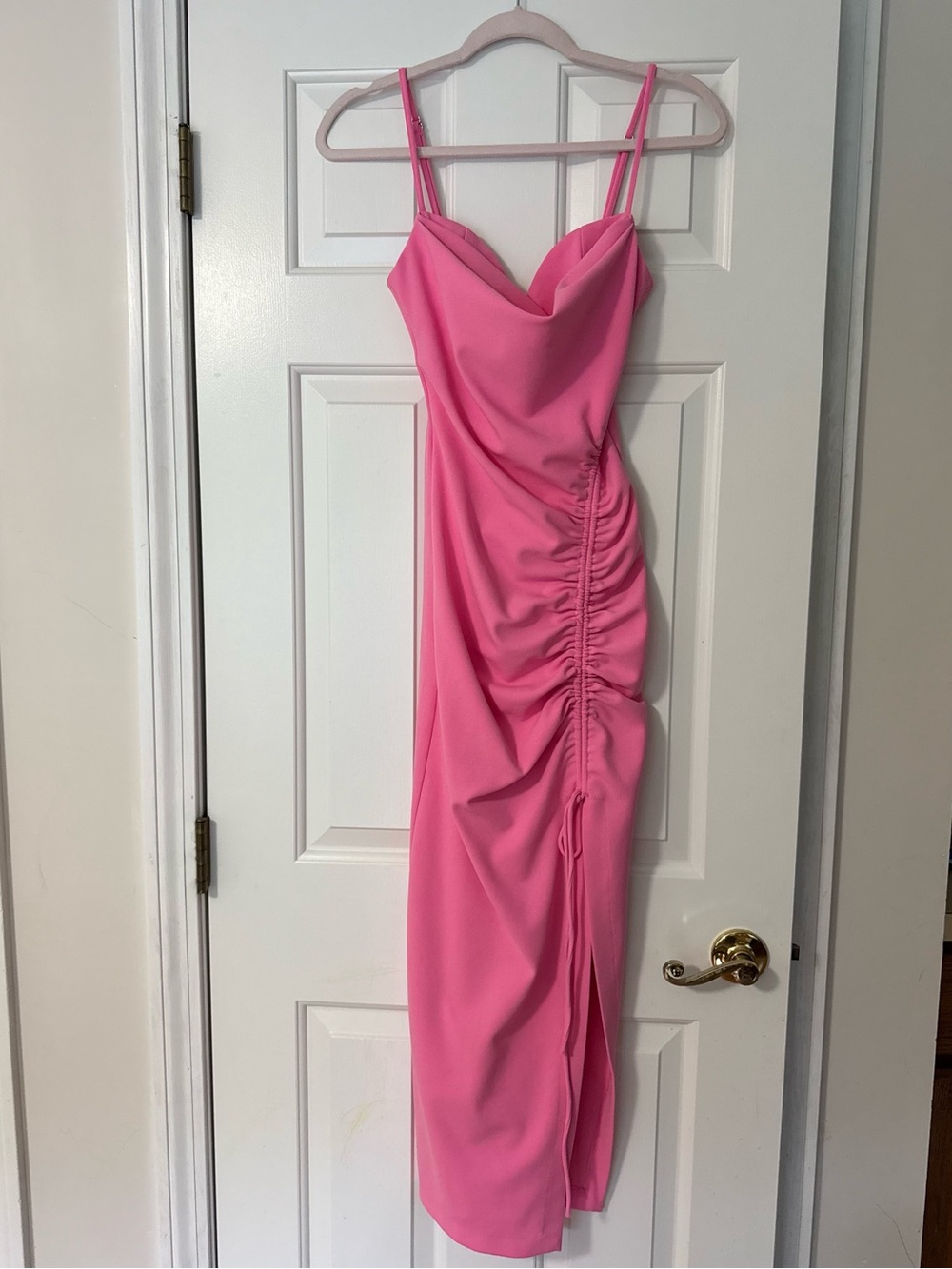 Zara Hot Pink Ruched Midi Dress